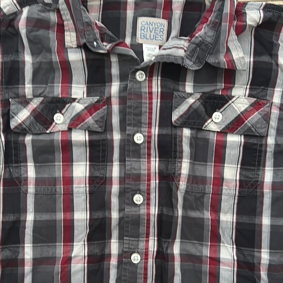 Canyon River Blues Boys Red and Gray Plaid Button Down Dress Shirt Two Pocket - Picture 3 of 6